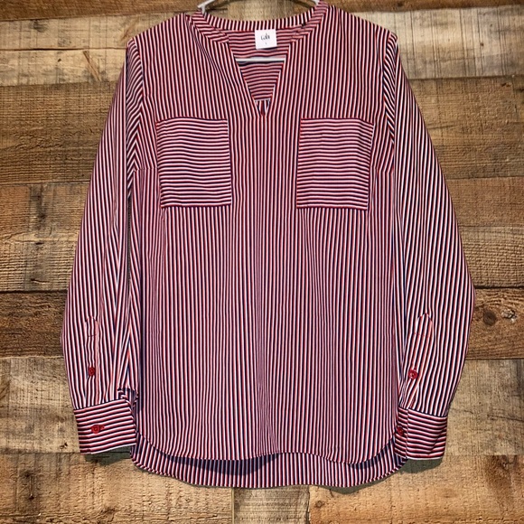 Cabi Patriot Stripe V Neck Blouse, size small - Picture 3 of 5